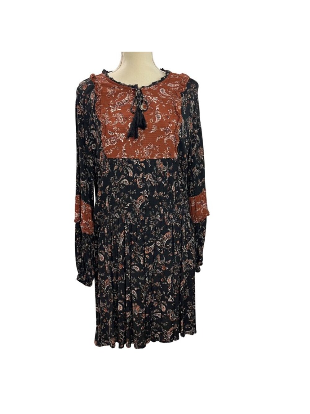 Knox Rose Paisley Rayon Dress Women's Size XXL Prairie Cottage Bohemian Black